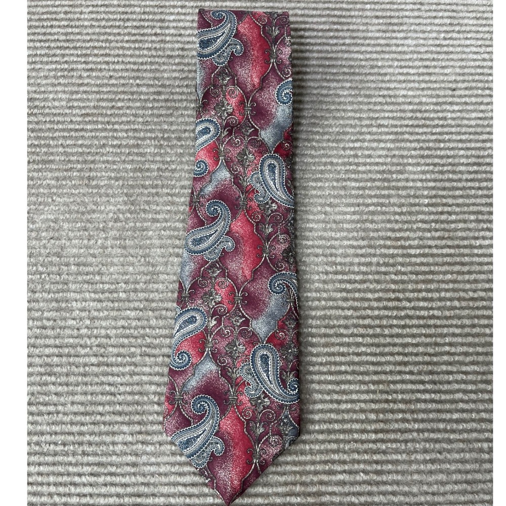 Henry Grethel Mens Burgundy Paisley Ornate 100% Italian Silk Necktie Made in USA